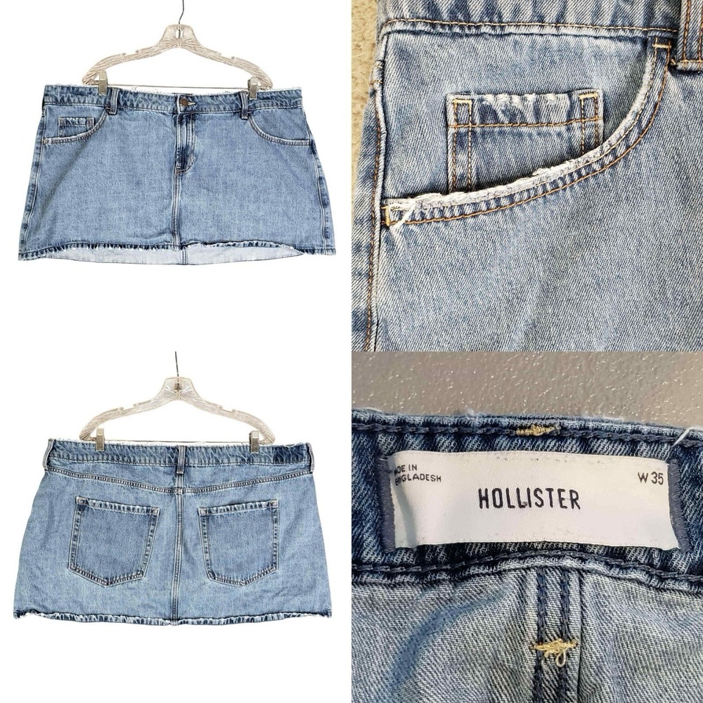 Hollister Skirt Denim Light Wash Micro Mini Raw Hem Women's Plus Size 35 W